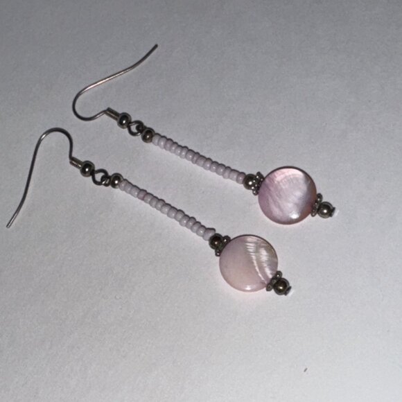 Pink Coin Mother Of Pearl Earrings - Picture 3 of 7